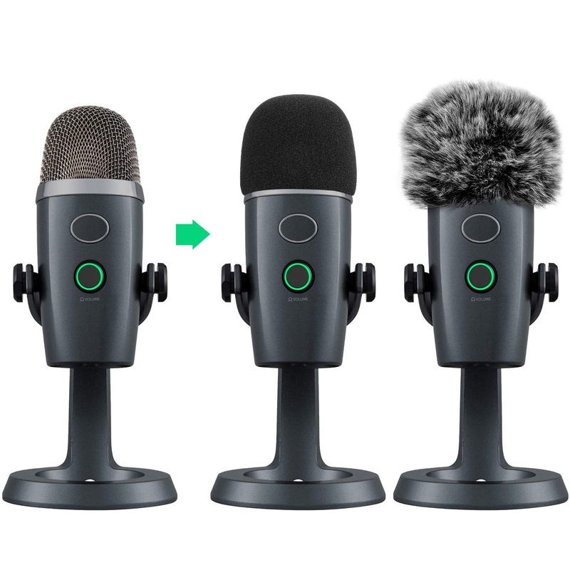 ChromLives Mic Windscreen Cover Pop Filter Compatible with Blue Yeti Nano, Furry Windscreen Cover + Mic Foam Wind Cover Compatible with Yeti Nano (Furry & Foam Combo 2Pack) - Image 2